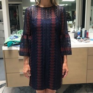 navy & maroon lace dress
